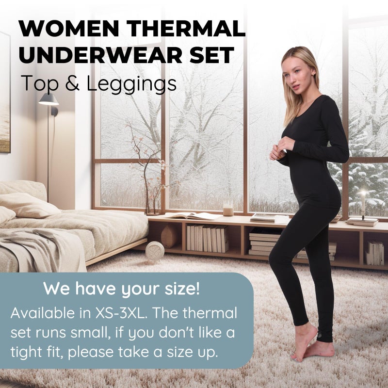 Ultra Dry Women Thermal Set, Lightweight Ultra Soft Fleece Shirt and Tights,Black,Medium - Image 3